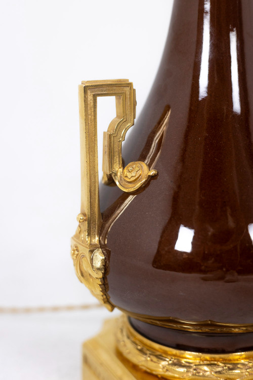 Pair of porcelain and gilt bronze lamps, circa 1880