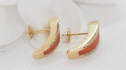 Yellow Gold, Coral and Diamond Earrings