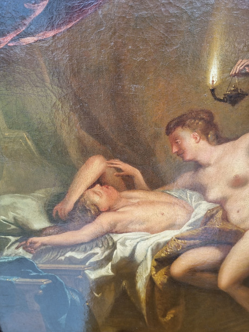 Oil on canvas early 18th century: Psyche discovering Love.