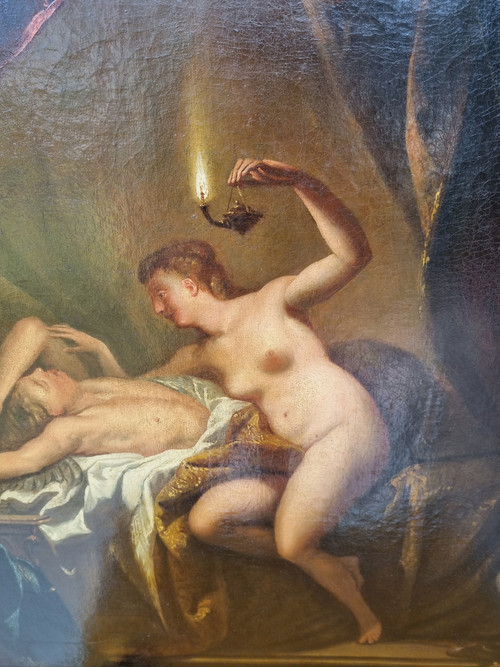 Oil on canvas early 18th century: Psyche discovering Love.