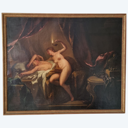 Oil on canvas early 18th century: Psyche discovering Love.