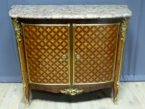 Marquetry sideboard stamped "Escalier de cristal Paris".