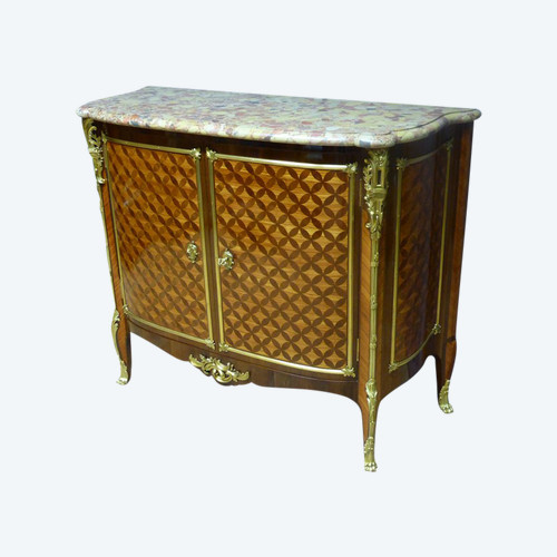 Marquetry sideboard stamped "Escalier de cristal Paris".