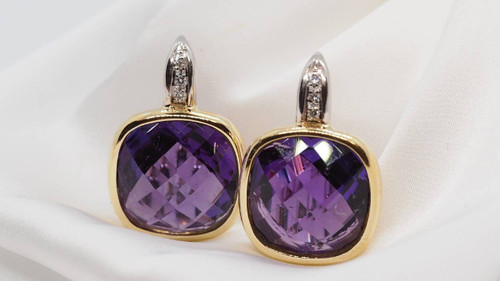 Earrings In Two Yellow Golds, Amethyst And Diamonds