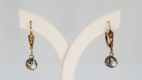 Yellow Gold And Fine Pearls Antique Earrings