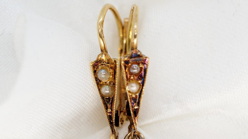 Yellow Gold And Fine Pearls Antique Earrings