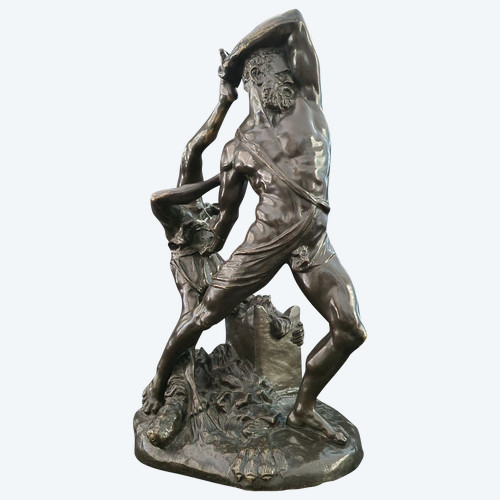 Hercule Throwing Lica, bronzo firmato Hippolyte Moreau, fine del XIX secolo