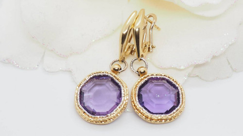 Two-Tone Gold And Amethyst Earrings