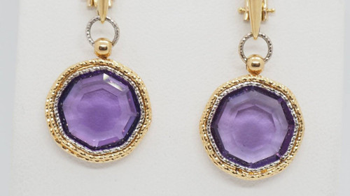 Two-Tone Gold And Amethyst Earrings