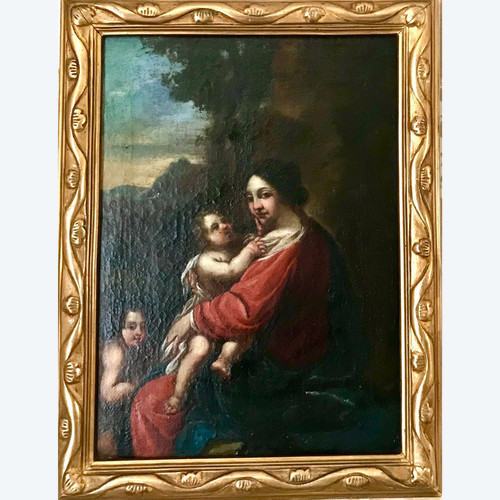 Religious painting Madonna and child and St John late 17th century