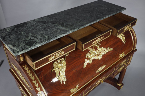 Cylinder desk, mahogany and bronzes with winged victory motifs, Empire style, 19th century