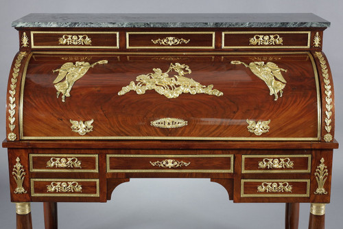 Cylinder desk, mahogany and bronzes with winged victory motifs, Empire style, 19th century