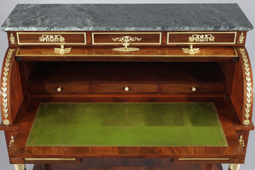 Cylinder desk, mahogany and bronzes with winged victory motifs, Empire style, 19th century