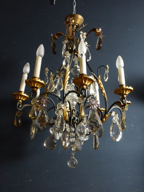 Wrought-iron and gilded cage chandelier