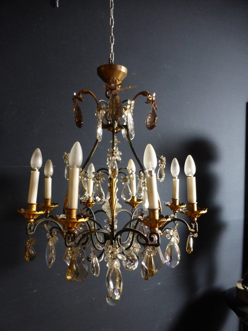 Wrought-iron and gilded cage chandelier