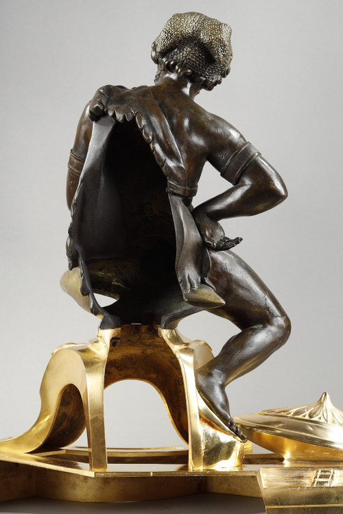 Paire de chenets en bronze, "Alexandre le Grand et Dogène", XIXe siècle