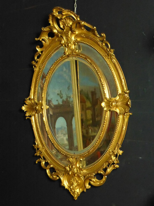 Large Oval Mirror, Napoleon III Period, 19th Century