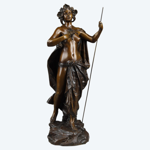 "Nymphe aux pavots", épreuve en bronze, signée Gustave Obiols, XXe siècle