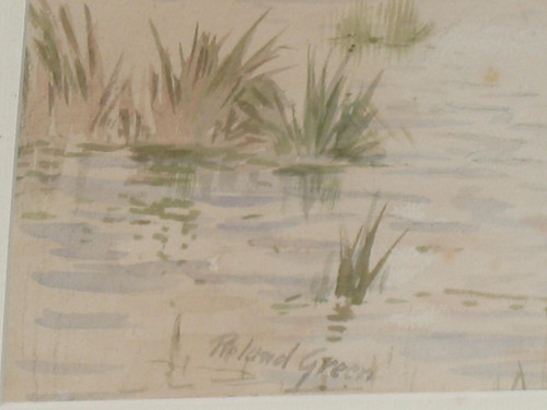 Watercolor signed by Roland Green ducks in the marshes, 20th century