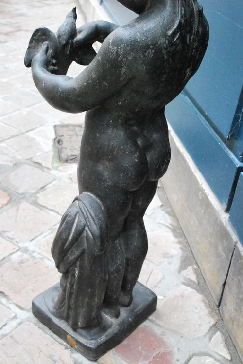 Sculpture En Plomb D'Après Bridan : Le Garçon à L'Oiseau XIXe siècle