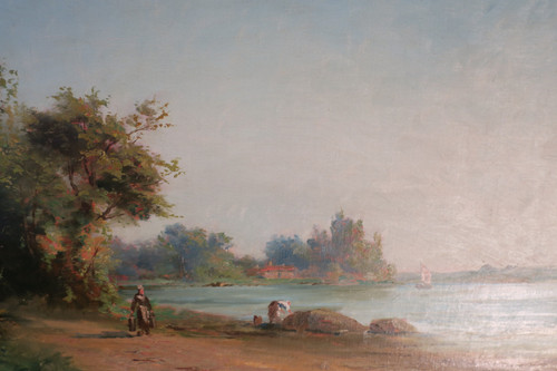 Tableau, Peinture Paysage lacustre signé Coulot