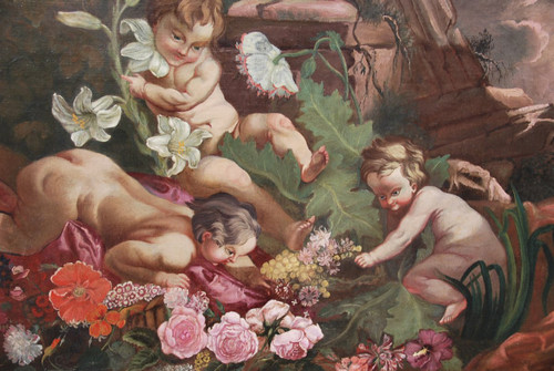 Oil on canvas: games of putti, XVIII