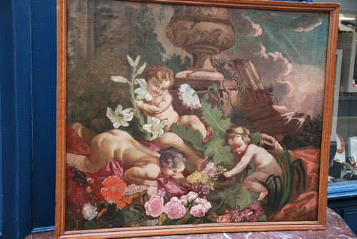 Oil on canvas: games of putti, XVIII