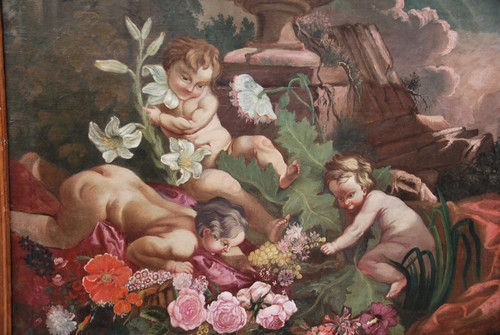 Oil on canvas: games of putti, XVIII