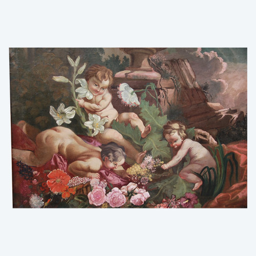 Oil on canvas: games of putti, XVIII