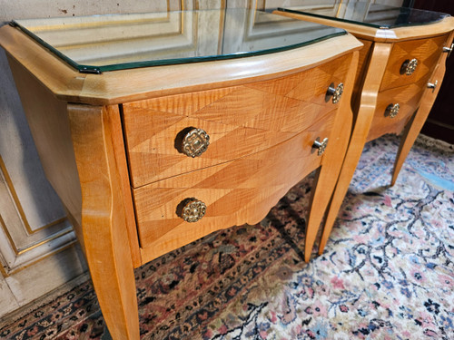 Pair of bedside art deco period in sycamore 1930-1940