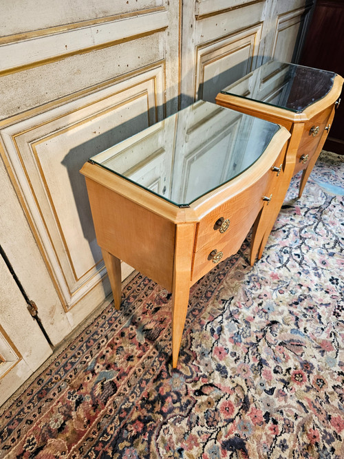 Pair of bedside art deco period in sycamore 1930-1940