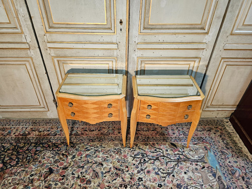 Pair of bedside art deco period in sycamore 1930-1940