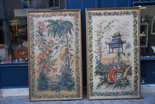 Pair Of Large Canvases Painted In Chinese Taste XIX