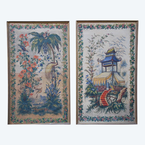 Pair Of Large Canvases Painted In Chinese Taste XIX