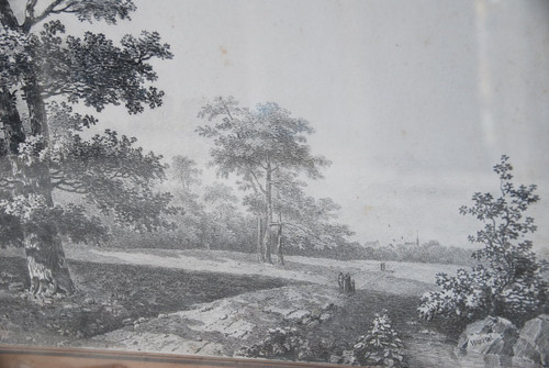 Large Drawing Landscape And Trees Signed By Wartel, 19th Century Empire Period