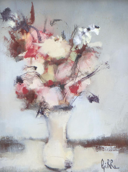 Pierre GIRRE, painting bouquet of flowers 1960/1970 "Légèreté".