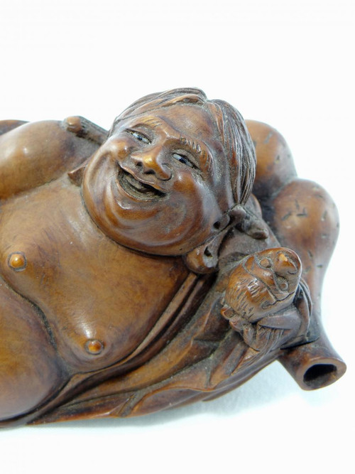 China oder Südostasien 19. Jahrhundert, Statuette Betrunkener Poet aus geschnitztem Buchsbaumholz.