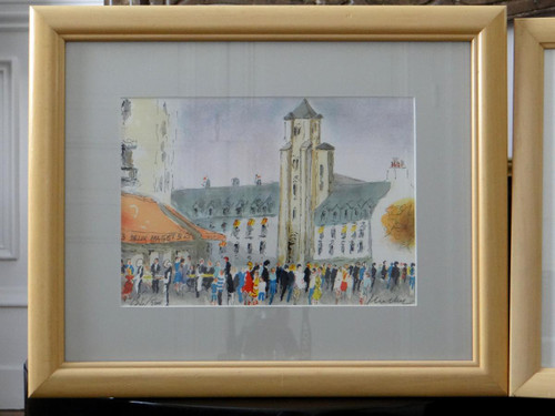 Urbain Huchet, Two Lithographs Views of Paris 1970s.