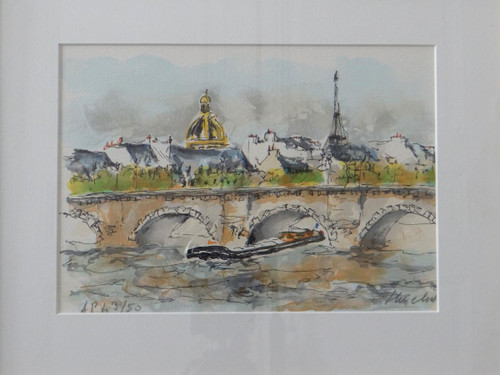 Urbain Huchet, Two Lithographs Views of Paris 1970s.