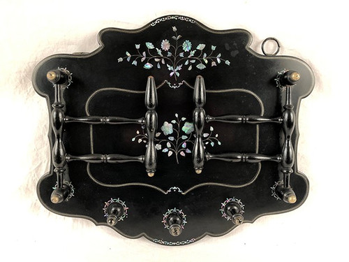 Small Napoleon III coat or hat rack in blackened burgundy wood