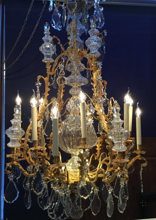 Lampadario Baccarat In Bronzo Dorato