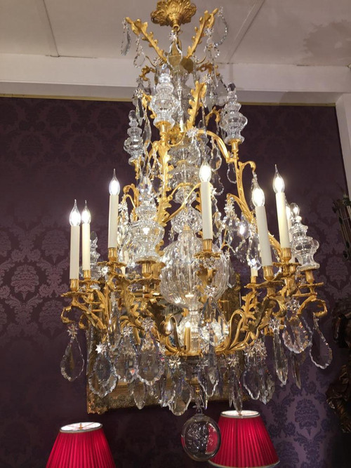 Lampadario Baccarat In Bronzo Dorato