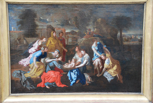 Huile Sur Toile MoÏse Sauvé Des Eaux , Atelier De Poussin , école XVIIe