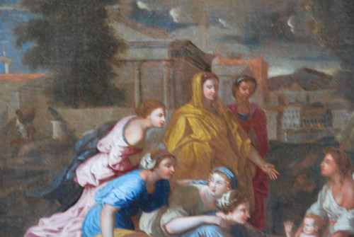 Huile Sur Toile MoÏse Sauvé Des Eaux , Atelier De Poussin , école XVIIe