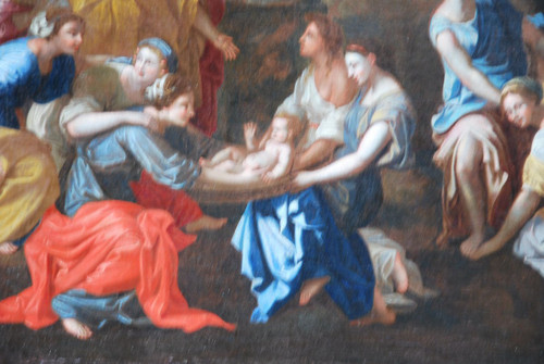 Huile Sur Toile MoÏse Sauvé Des Eaux , Atelier De Poussin , école XVIIe