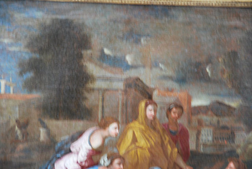 Huile Sur Toile MoÏse Sauvé Des Eaux , Atelier De Poussin , école XVIIe