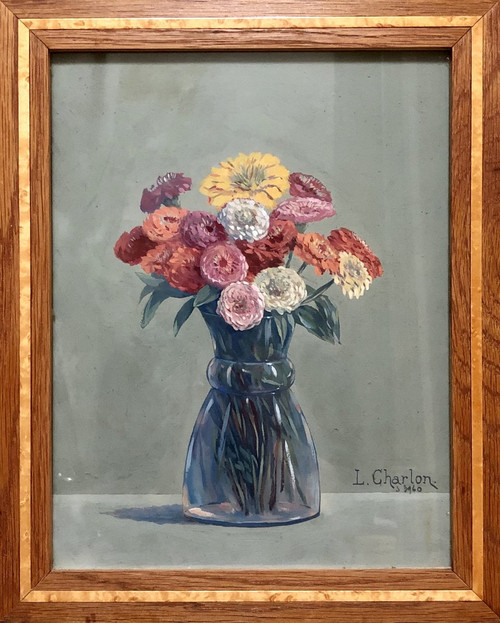 Léon-Paul CHARLON, Gouache Blumenstrauß 1938.