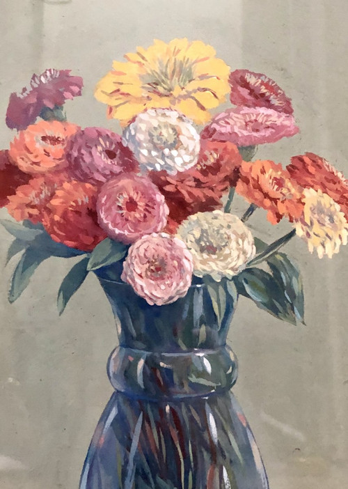 Léon-Paul CHARLON, Gouache Blumenstrauß 1938.