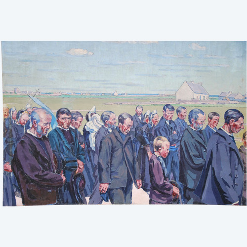 André Léveillé, The Procession In Brittany, Oil On Canvas