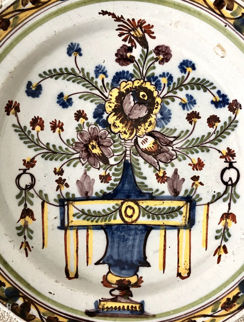 Delft, 18th Century, Pair Of Polychrome Earthenware Plates.